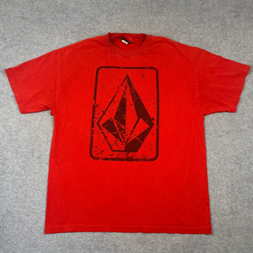 Vintage Volcom T Shirt Mens L Red Graphic Stone Logo Short Sleeve Skate